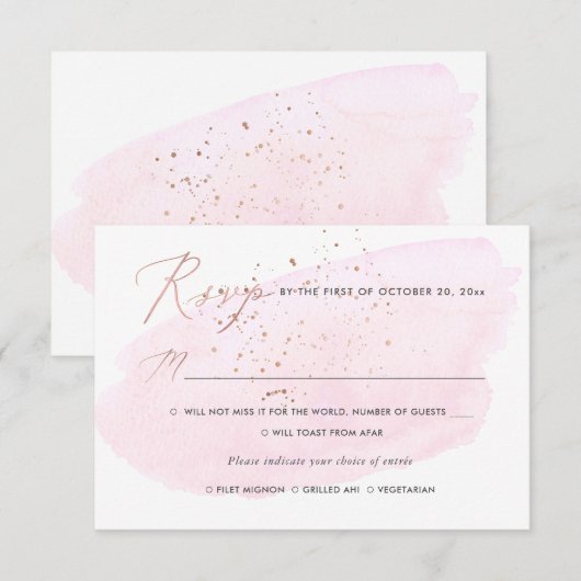 Roze Waterverf Champagne Bubbles RSVP w Meal Kaart (Voorkant / Achterkant)