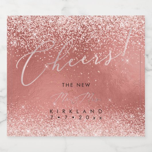 Roze Waterverf Cheers Faux Roos Gold + DIY Copper Sparkling Wijnetiket (Enkel label)