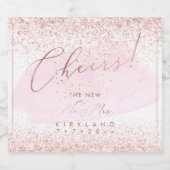 Roze Waterverf Cheers Faux Roos Gouden Glitter Sparkling Wijnetiket (Enkel label)