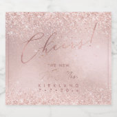 Roze Waterverf Cheers Faux Roos Gouden Glitter Sparkling Wijnetiket (Enkel label)