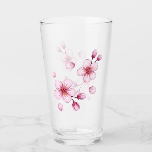 Roze Waterverf Cherry Blossom Pattern Glas (Voorkant)