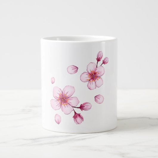 Roze Waterverf Cherry Blossom Pattern Grote Koffiekop (Voorkant)