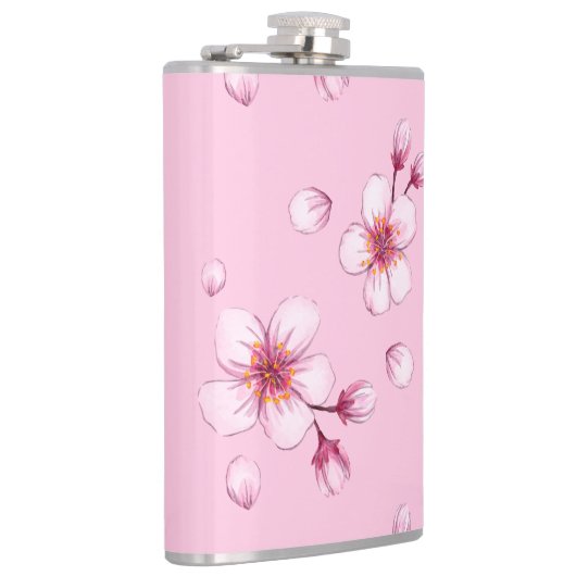 Roze Waterverf Cherry Blossom Pattern Heupfles (Rechts)