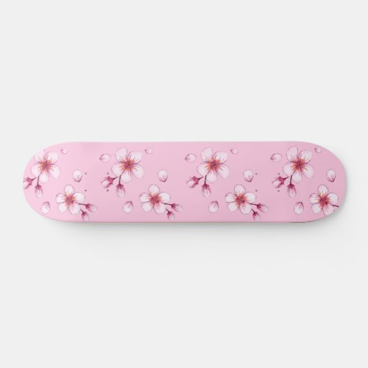 Roze Waterverf Cherry Blossom Pattern Persoonlijk Skateboard (Horizontaal)