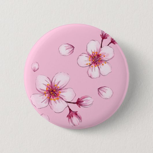 Roze Waterverf Cherry Blossom Pattern Ronde Button 5,7 Cm (Voorkant)