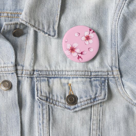 Roze Waterverf Cherry Blossom Pattern Ronde Button 5,7 Cm (In situ)