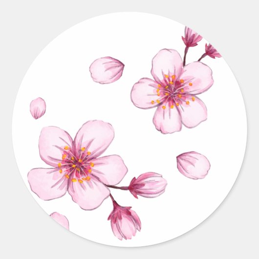 Roze Waterverf Cherry Blossom Pattern Ronde Sticker (Voorkant)