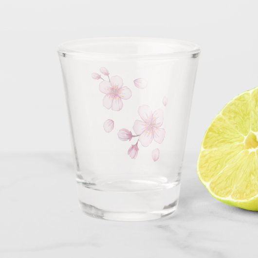 Roze Waterverf Cherry Blossom Pattern Shot Glas (Achterkant)