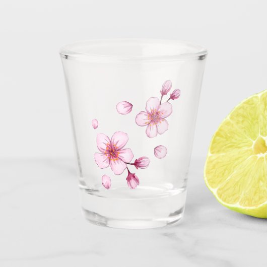 Roze Waterverf Cherry Blossom Pattern Shot Glas (Voorkant)