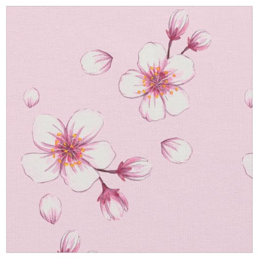 Roze Waterverf Cherry Blossom Pattern Stof (Close Up)