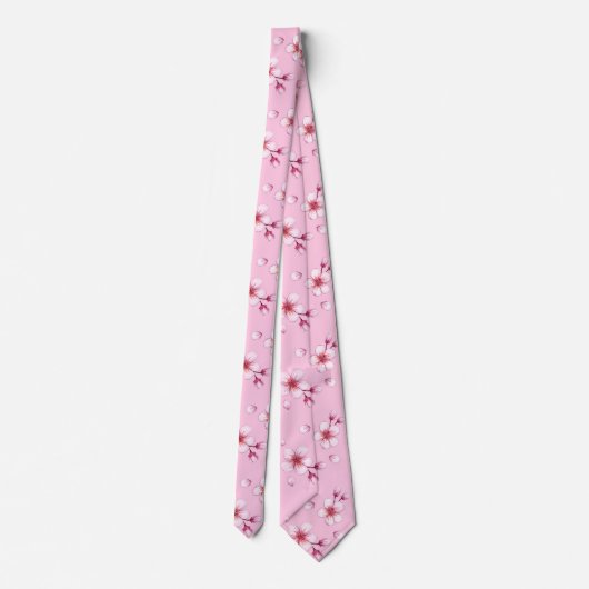 Roze Waterverf Cherry Blossom Pattern Stropdas (Achterkant)