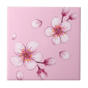 Roze Waterverf Cherry Blossom Pattern Tegeltje