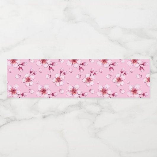Roze Waterverf Cherry Blossom Pattern Waterfles Etiket (Enkel label)