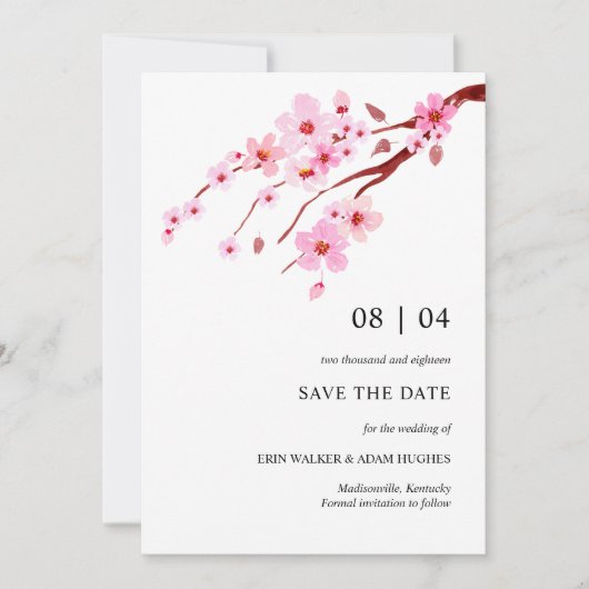 Roze Waterverf Cherry Blossom Save The Date (Voorkant)