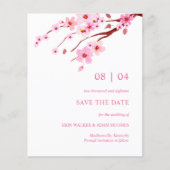 Roze Waterverf Cherry Blossom sparen de datum (Voorkant)