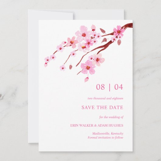 Roze Waterverf Cherry Blossom sparen de datum Save The Date (Voorkant)
