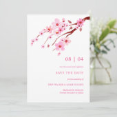 Roze Waterverf Cherry Blossom sparen de datum Save The Date (Staand voorkant)