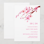 Roze Waterverf Cherry Blossom sparen de datum Save The Date (Voorkant / Achterkant)