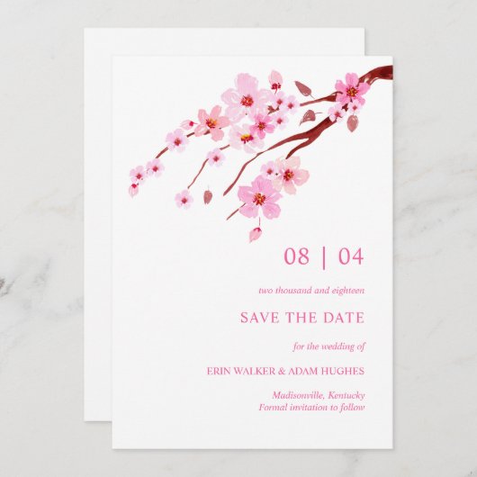 Roze Waterverf Cherry Blossom sparen de datum Save The Date (Voorkant / Achterkant)