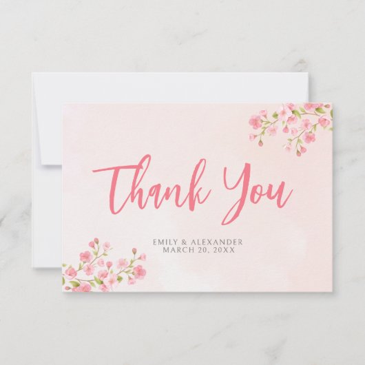 Roze Waterverf Cherry Blossom Spring Wedding Bedankkaart (Voorkant)