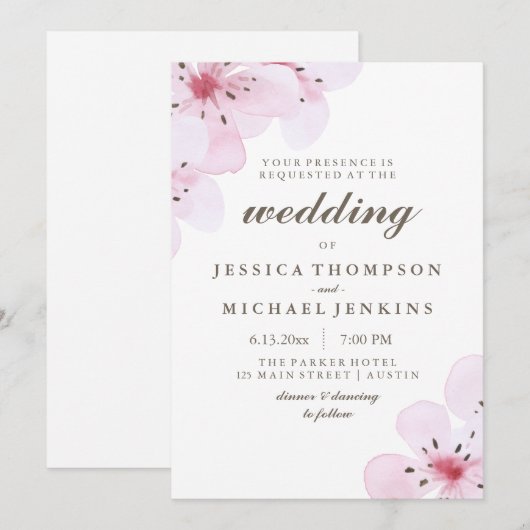 Roze Waterverf Cherry Blossom Weddenschap Kaart (Voorkant / Achterkant)