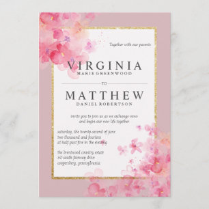 Roze Waterverf Cherry Blossom Wedding Kaart