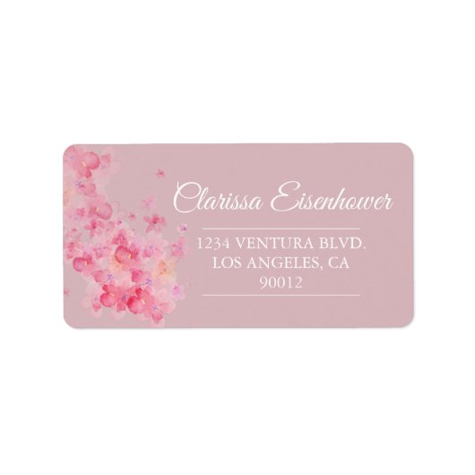 Roze Waterverf Cherry Blossoms Trouwlabel Etiket (Voorkant)