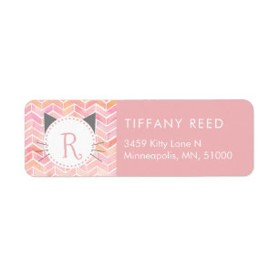Roze Waterverf Chevron Patroon   CAT-monogram Etiket