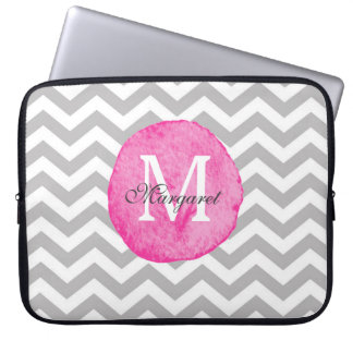 Roze Waterverf Chevron Personaliseer het Hoesje va Laptop Sleeve