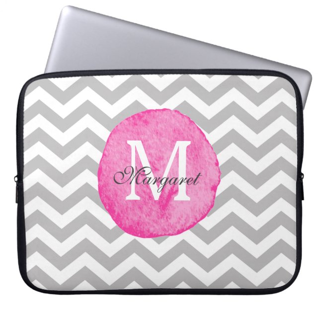 Roze Waterverf Chevron Personaliseer het Hoesje va Laptop Sleeve (Voorkant)