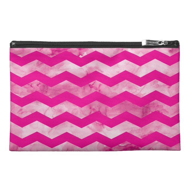 Roze Waterverf Chevron Zipper Bag Reis Accessoire Tasje (Voorkant)