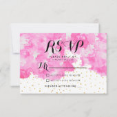 Roze waterverf chique elegante gouden confetti RSV RSVP Kaartje (Voorkant)