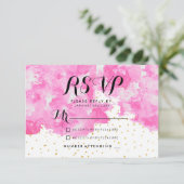 Roze waterverf chique elegante gouden confetti RSV RSVP Kaartje (Staand voorkant)