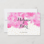 Roze waterverf chique elegante gouden confetti RSV RSVP Kaartje (Achterkant)