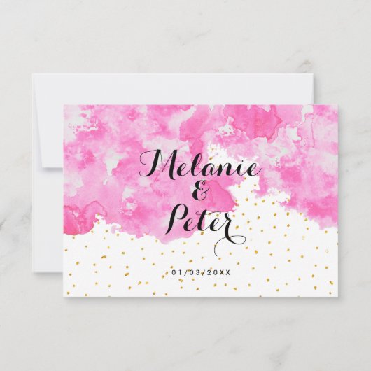 Roze waterverf chique elegante gouden confetti RSV RSVP Kaartje (Achterkant)