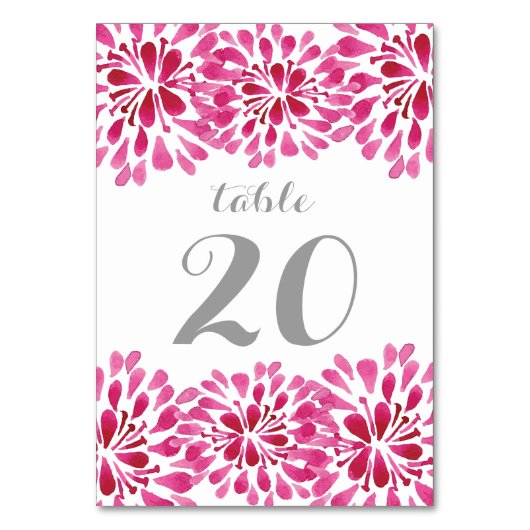 Roze Waterverf Chrysanthemum Table Number Kaart (Voorkant)