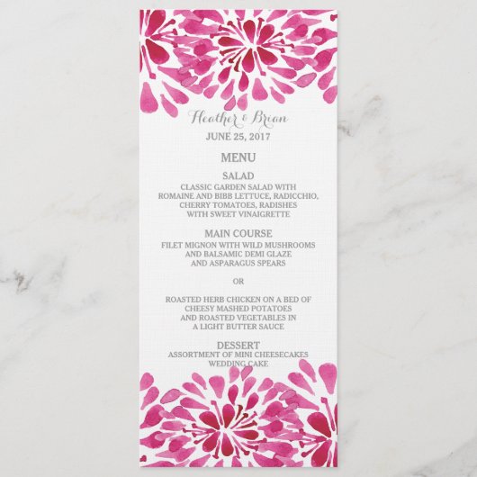 Roze Waterverf Chrysanthemum Wedding Menu (Voorkant)