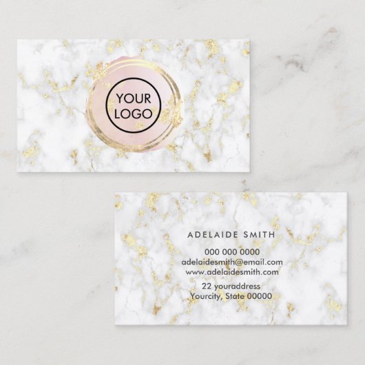 Roze waterverf cirkel op marmeren Visitekaartje (Voorkant / Achterkant)