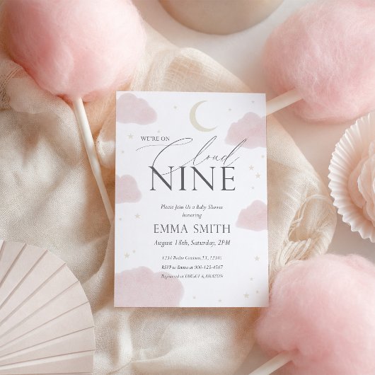 Roze Waterverf Cloud Nine Baby Shower Kaart