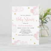 Roze Waterverf Clouds Baby Girl Shower Kaart (Staand voorkant)