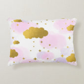 Roze Waterverf Clouds Gold Stars Sky Accent Kussen (Voorkant)