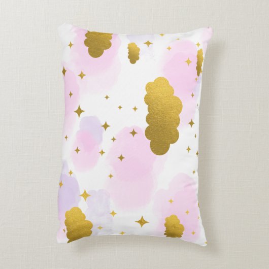 Roze Waterverf Clouds Gold Stars Sky Accent Kussen (Achterkant (Verticaal))