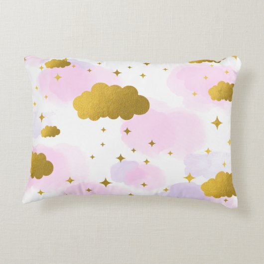 Roze Waterverf Clouds Gold Stars Sky Accent Kussen (Achterkant)