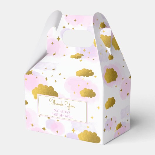 Roze Waterverf Clouds Gold Stars Sky Baby shower Bedankdoosjes (Voorkant Zijde)