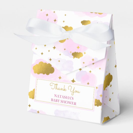 Roze Waterverf Clouds Gold Stars Sky Baby shower Bedankdoosjes (Voorkant Zijde)