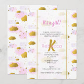 Roze Waterverf Clouds Gold Stars Sky Baby shower Kaart (Voorkant / Achterkant)