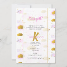 Roze Waterverf Clouds Gold Stars Sky Baby shower