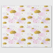 Roze Waterverf Clouds Gold Stars Sky Cadeaupapier (Vlak)