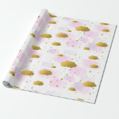 Roze Waterverf Clouds Gold Stars Sky Cadeaupapier (Uitgerold)