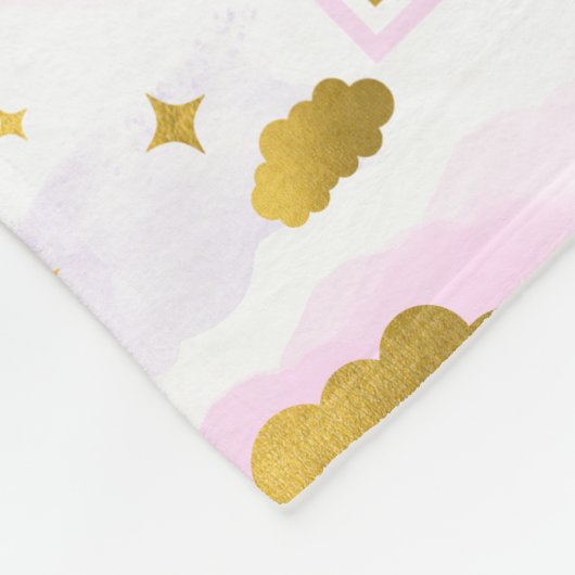 Roze Waterverf Clouds Gold Stars Sky Fleece Deken (Hoek)